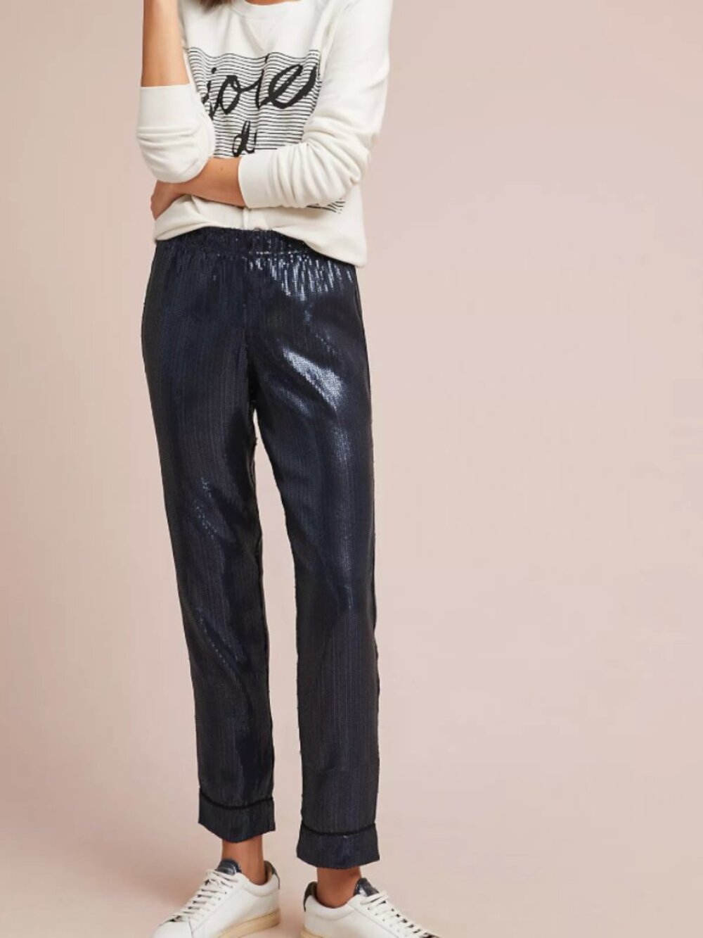 Corey Lynn Calter Navy Blue Sequins Joggers, Size Medium